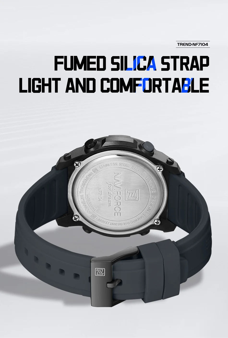 NAVIFORCE 7104 Sports Men's LCD Digital Leisure Date Week Alarm Clock Waterproof Silicone Strap Electronic Watch électronique Beauty World Shop