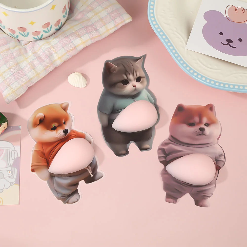 3D Shiba Inu Dog Belly Sticker - Cute puppy wearing orange outfit with soft pink background, silicone self-adhesive Beauty World Shop