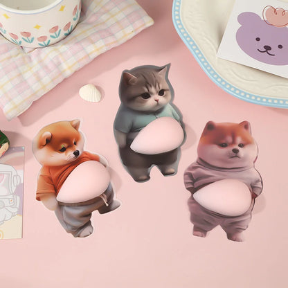 3D Shiba Inu Dog Belly Sticker - Cute puppy wearing orange outfit with soft pink background, silicone self-adhesive Beauty World Shop