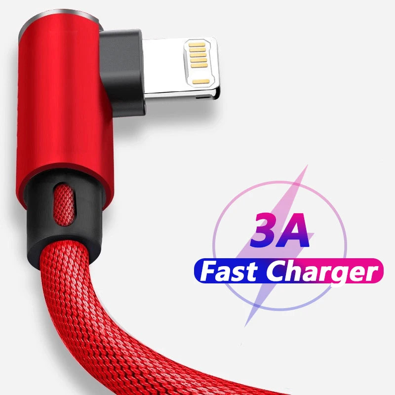 90 Degree USB Cable For iPhone 14 13 12 11 Pro Max X XR 6s 7 8 Plus 2m 3m Lead Mobile Phone Fast Charging Cord Data Charger Wire Beauty World Shop