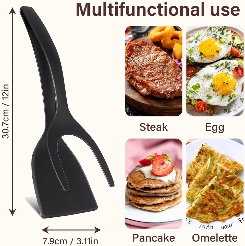 New 2 in 1 Grip Flip Spatula Tongs Egg Flipper Spatula Nylon Non Stick Coating Pancake Fish French Toast Omelet Making Tool Beauty World Shop