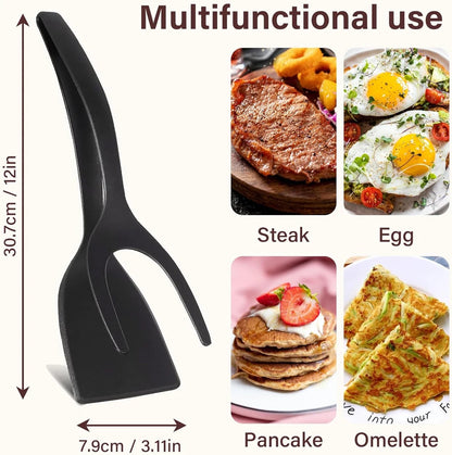 New 2 in 1 Grip Flip Spatula Tongs Egg Flipper Spatula Nylon Non Stick Coating Pancake Fish French Toast Omelet Making Tool Beauty World Shop
