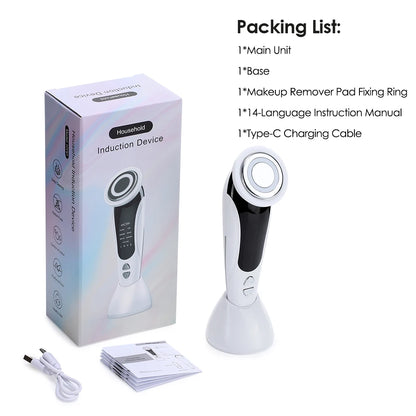 7 in 1 EMS Facial Massager Face Beauty Instrument with Induced Vibration and Hot Compress Face Skin Care Tool LED Light Therapy