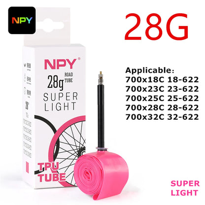 NPY 1Pcs Ultralight 28g Bike TPU Inner Tube 700X18 25 28 32 Road Bicycle TPU Material Tire 65mm Length French Valve Beauty World Shop