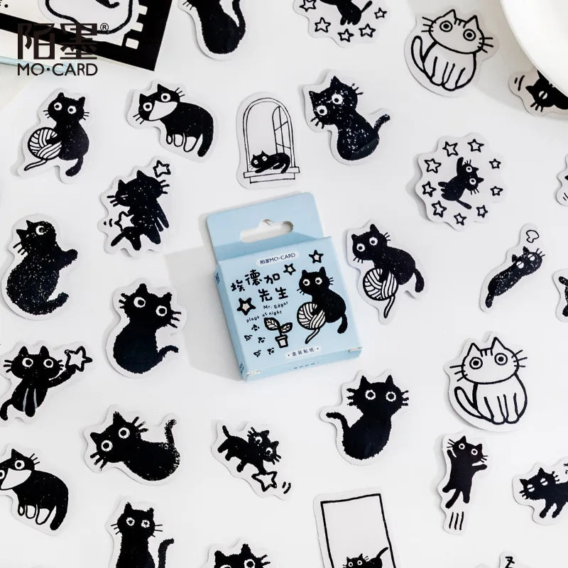 45Stickers / Box Kitten Notebook Boxed Stickers Cartoon Cute Decorative Photo Album Diy Stickers Growth Manual Beauty World Shop