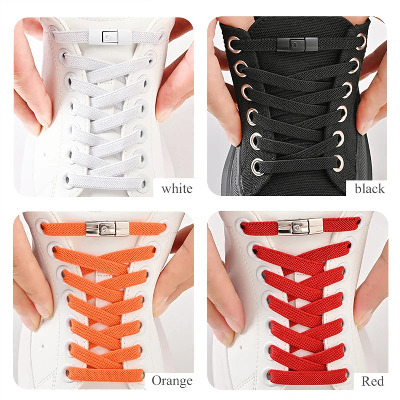 8mm No Tie Shoe Laces Press Lock Shoelaces Without Ties Elastic Laces Sneaker Kids Adult Widened Flat Shoelace for Shoes Beauty Fashion