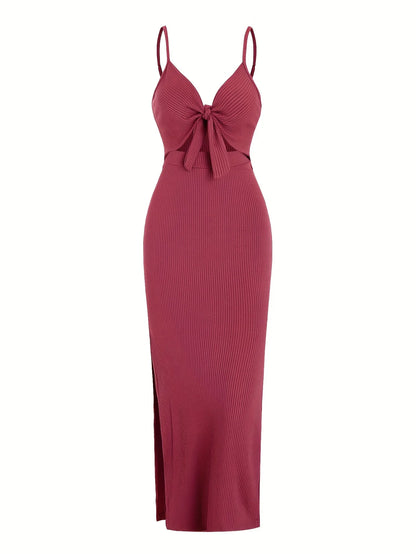 Europe and America knit simple sleeveless suspender dress in spring and summer, leaking back and sexy long skirt with neck. Beauty World Shop