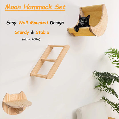 Cat Wall Hiding House Hammock Climbing Shelves Moon Perches Bed Ladder Solid Wood Steps For Activity Indoor Cats Wall Furniture Beauty World Shop