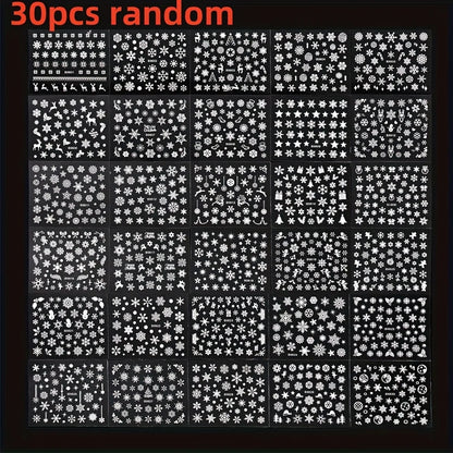 30pcs Sheets Christmas 3D Nail Art Stickers Decals Nail Art Supplies for Women And s - Self-Adhesive Cartoon Snowflake Snowman Beauty World Shop