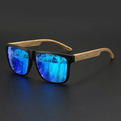 New Fashion Square Sunglasses - Wood Grain Spring Hinge, UV400 Unisex for Driving, Hiking & Travel Beauty World Shop