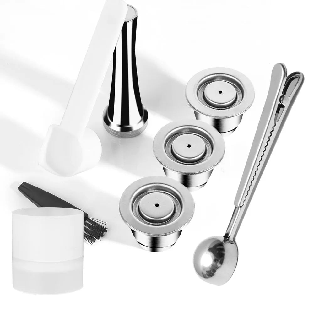 Reusable Coffee Capsule For Nespresso Espresso Crema Cups Stainless Steel Refillable Coffee Pods Filters With Tamper Dosing Ring Beauty World Shop