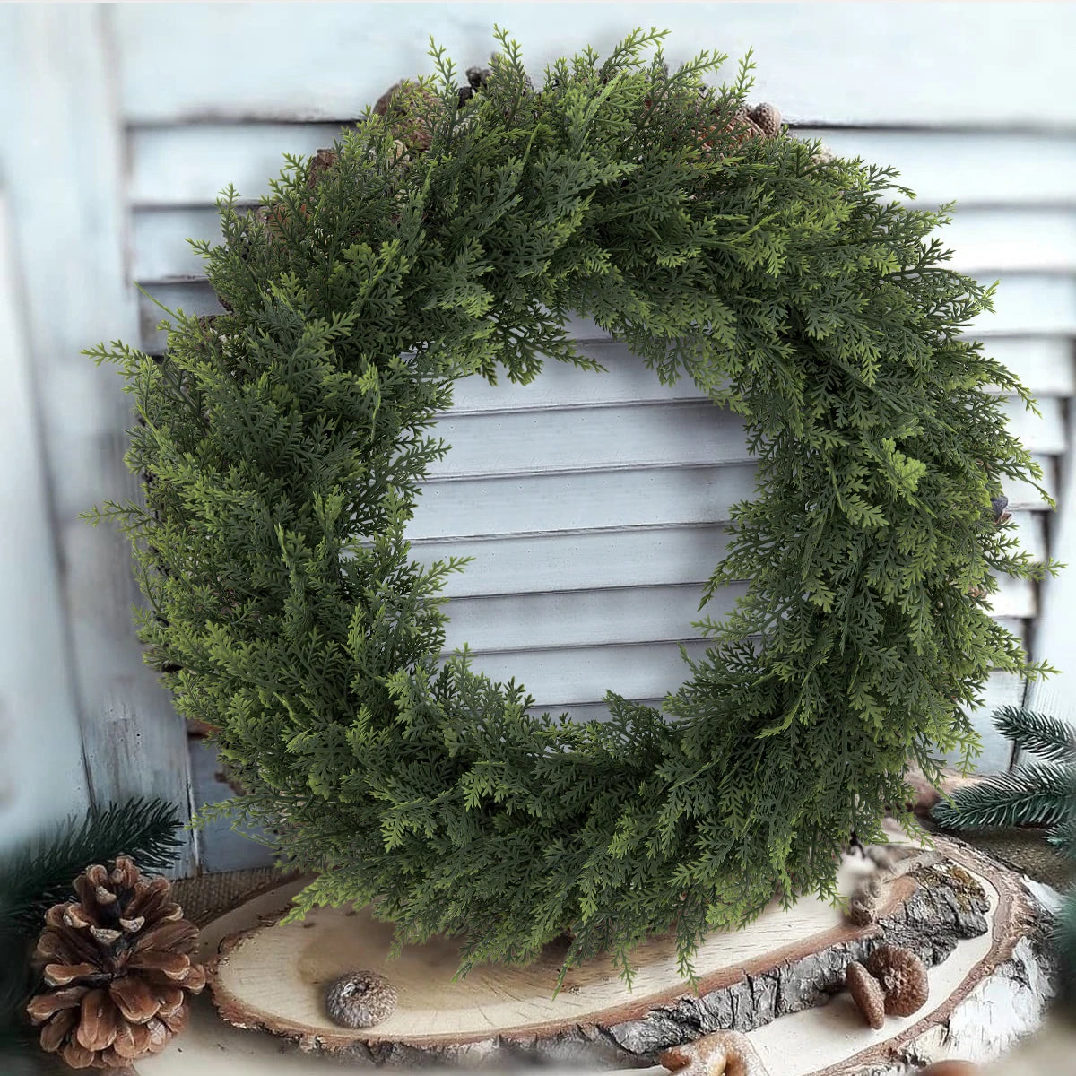 SIA FLOWER Cedar Artificial Flower Ring PE Material Cedar Grass Ring Artificial Plants Garden Decor Home Decor Beauty World Shop