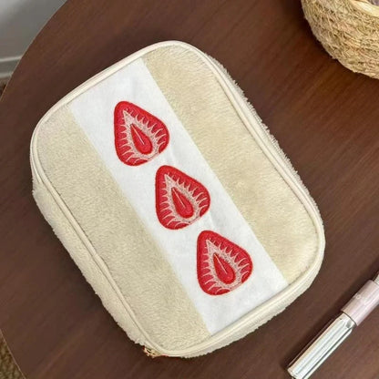 Cute Embroidered Strawberry Pencil Case Portable Stationery Pen Box Multi Functional Large Capacity Makeup Bag Storage Bag Beauty World Shop