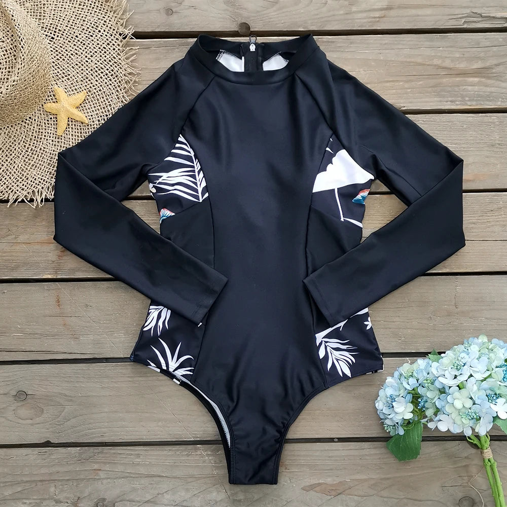 2026 Surfing Sport Swimsuit Long Sleeves Women One Piece Swimsuit  Swimwear Solid Monokini Bathing Suit Tropical Bodysuit Female Beauty World Shop