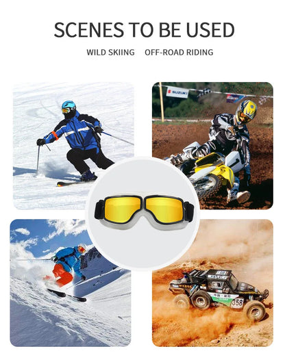 Motorcycle Glasses Windproof Motorcycle Helmet Glasses Sunglasses Retro Universal Folding Leather Retro Motorcycle Accessories Beauty World Shop