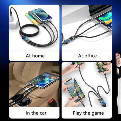 3-in-1 USB 100W 6A Fast Charger Cable Car USB To Type-C Micro LIGHTNING Cable For iPhone 16 15 14 13 Samsung Xiaomi Huawei Beauty World Shop