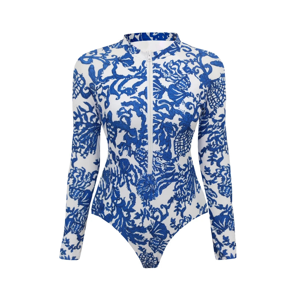 2026 Surfing Sport Swimsuit Long Sleeves Women One Piece Swimsuit  Swimwear Solid Monokini Bathing Suit Tropical Bodysuit Female Beauty World Shop