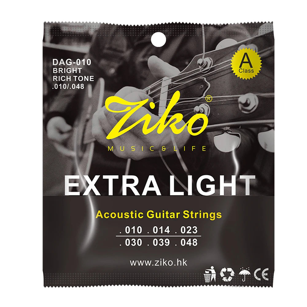 ZIKO DAG-010 6Pcs/Set Acoustic Guitar Strings Steel Core Copper Wound Guitarra Strings Acoustic Guitar Parts & Accessories Beauty World Shop
