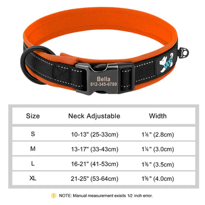 Reflective Personalized Dog Collar Engrave ID Nylon Collars Soft Padded Dogs Collar Adjustable for Small Medium Large Dogs Pug