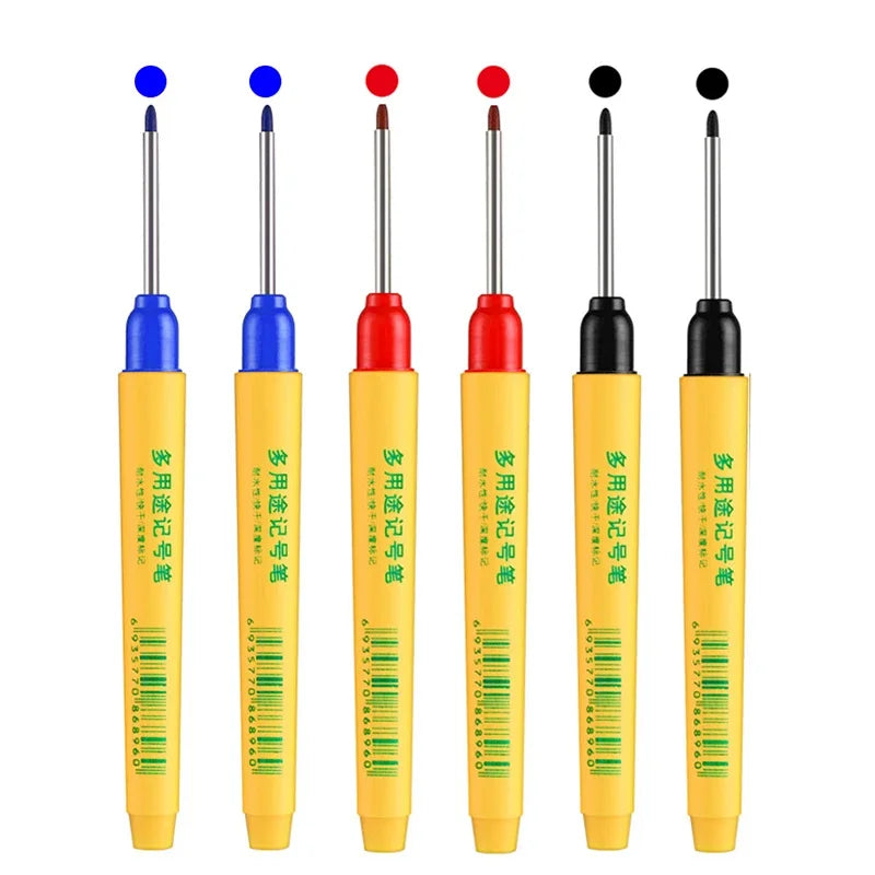6pcs/set 33mm Red/Blue/Black Long Head Marking Pen Woodworking Decoration Deep Hole Waterproof Pen Multipurpose Marking Tool Beauty World Shop