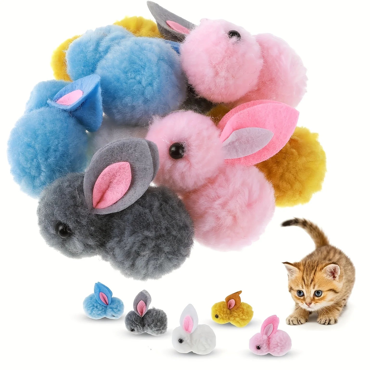 10pcs Color Random Plush Bunny Cat Toys, Soft, interactive cat toy Rabbit balls, Colourful, Soft and Cute Plush Cat Toy Balls Beauty World Shop