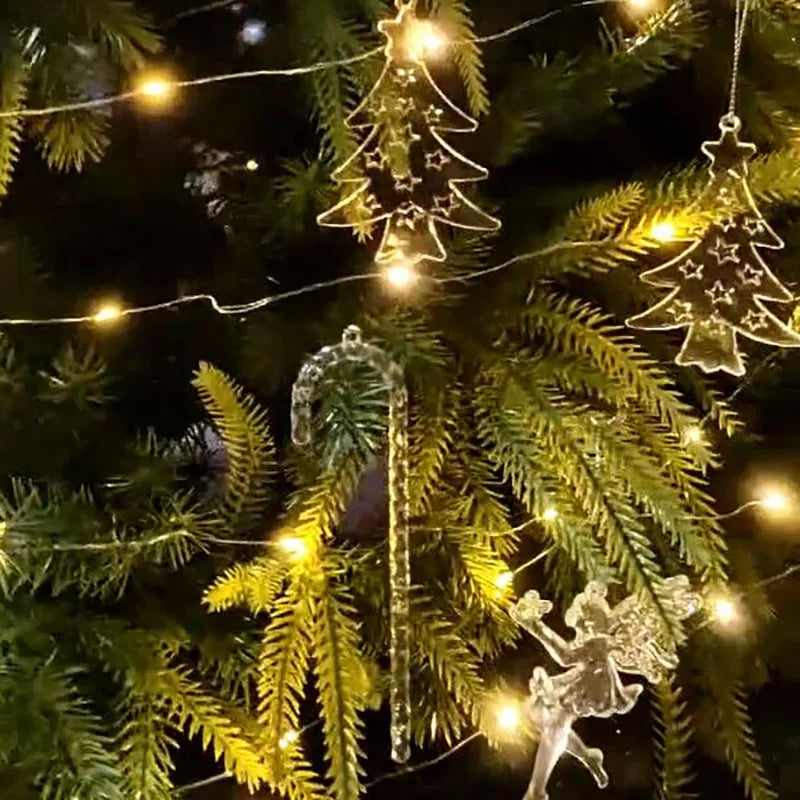 5pcs Christmas Home Decorations Crystal Acrylic Ornaments Snowflake Elk Xmas Tree Hanging Pendants Navidad 2025 New Year Gift Beauty World Shop