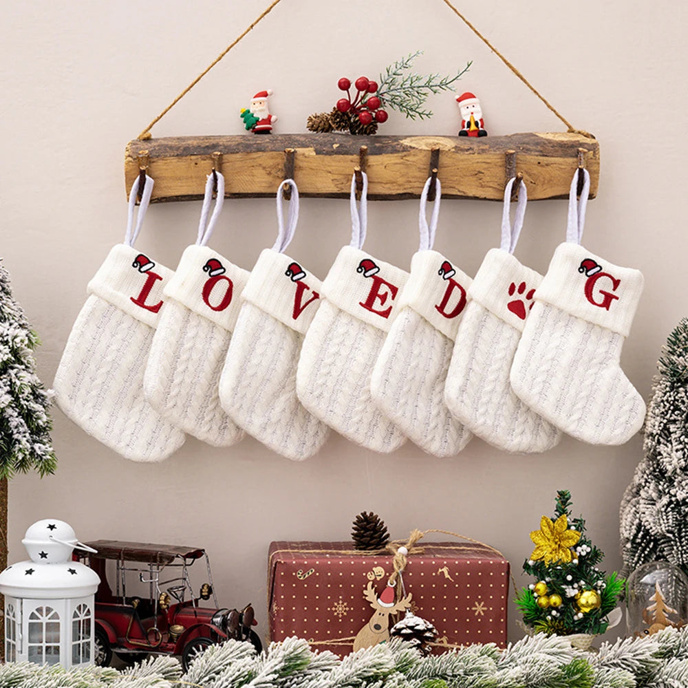 1PC A-Z Letter Hanging Christmas Stockings Knitted Socks  Christmas Tree Hanging for Family Party Decoration Beauty World Shop
