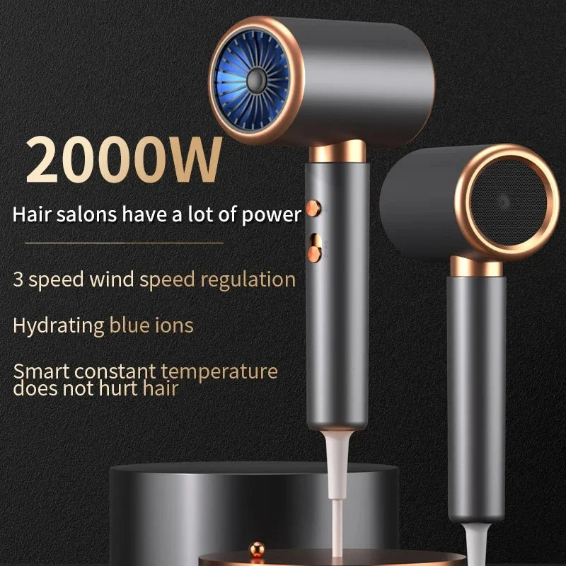 HOMEFISH 2000W Salon Hair Dryer with Hot/Cold Air Brush Negative Ionic Technology 5th Gear Strong Power Hairdryer without Comb Beauty World Shop
