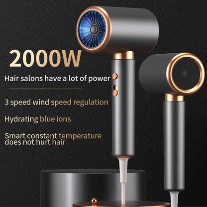 HOMEFISH 2000W Salon Hair Dryer with Hot/Cold Air Brush Negative Ionic Technology 5th Gear Strong Power Hairdryer without Comb Beauty World Shop