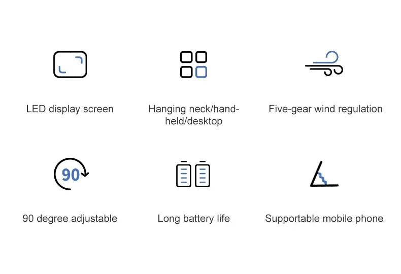 Portable Handheld Mini Fan Foldable Neck Hanging Fans 5 Speed USB Rechargeable Fan with Phone Stand and Display Screen 1800mAh Beauty World Shop