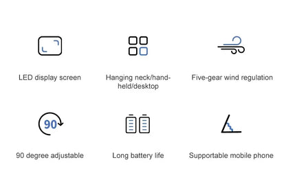 Portable Handheld Mini Fan Foldable Neck Hanging Fans 5 Speed USB Rechargeable Fan with Phone Stand and Display Screen 1800mAh Beauty World Shop