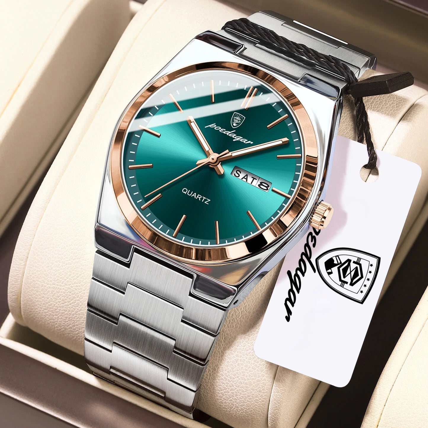 POEDAGAR Exquisite Business Men Watch Stainless Steel Waterproof Luminous Man Wristwatch Date Week Classic Men's Quartz Watches Beauty World Shop