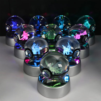 Pokemon Crystal Ball Pikachu Gengar Eevee Mewtwo Lacario Anime Game Pokeball Led Night Light Base Kids Birthday Gift Home Decor Beauty World Shop