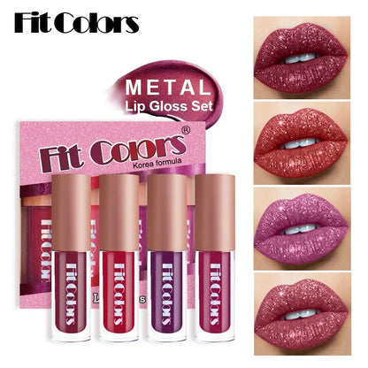 Fit Colors Velvet Lip Gloss Set — 4-Piece Non-Transfer, Diamond Finish, Long-Lasting Lip Gloss Collection Beauty Trend Shop