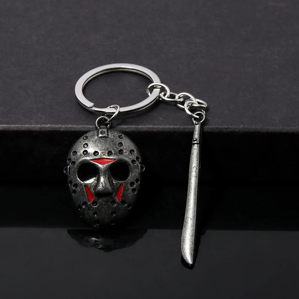 Horror Movie Halloween Keychain Hockey Mask Machete Metal Keyring Pendants Cosplay Props For Men Women Backpack Jewelry Beauty World Shop
