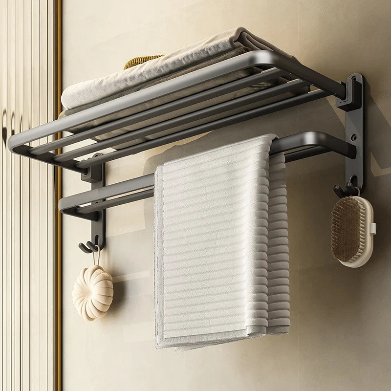 50CM Matte Black Folding Holder With Hook Towel Holder Wall Mount AluminumTowel Rack Bathroom shower rack Bathroom Accessories Beauty World Shop