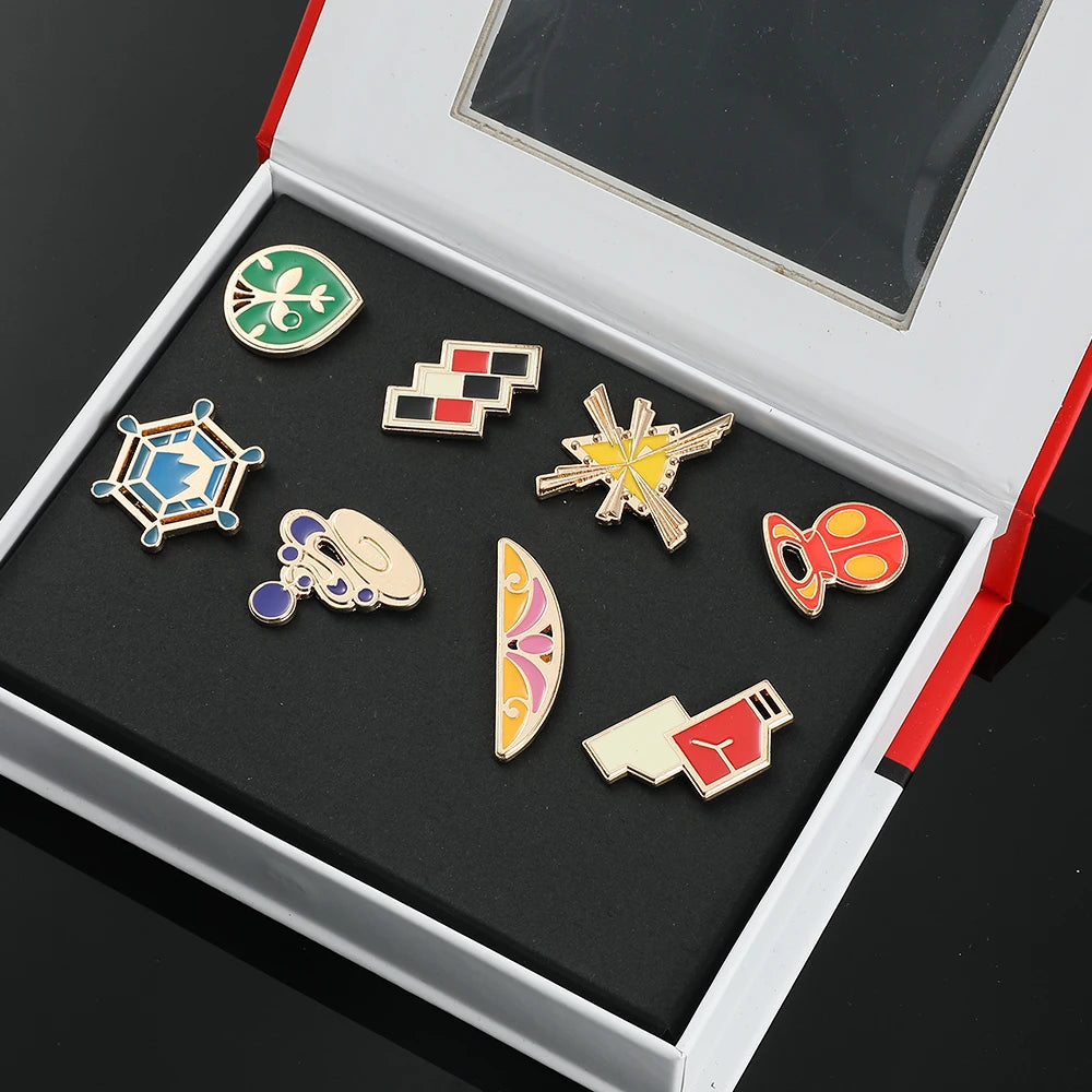 Pokemon Gym Badges Kanto Johto Hoenn Sinnoh Unova Kalos League Region Orange Islands Pins Brooches Box Set Pocket Monster Beauty World Shop