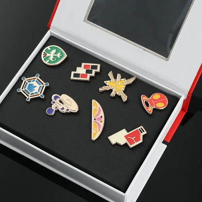 Pokemon Gym Badges Kanto Johto Hoenn Sinnoh Unova Kalos League Region Orange Islands Pins Brooches Box Set Pocket Monster Beauty World Shop