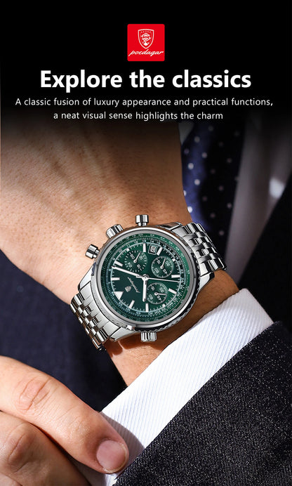 POEDAGAR Luxury Watches For Men Date Chronograph Stainless Steel Man Watch Waterproof Luminous Sport Military Men's Quartz Watch Beauty World Shop