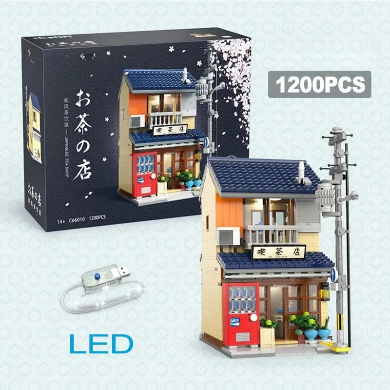 Japanese Street View Building Blocks Tea House Bun House Cafe Store Architecture Model Bricks Kids DIY Toys Holiday Gifts Beauty World Shop