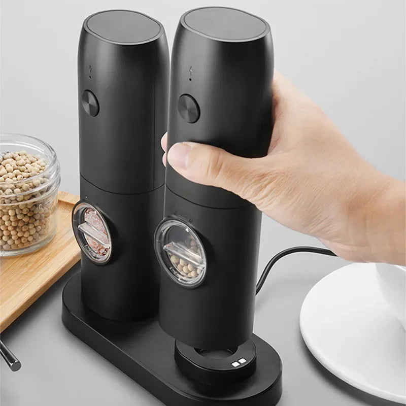 Electric Automatic Salt And Pepper Grinder Set Rechargeable With USB Gravity Spice Mill Adjustable Spices Grinder With LED Light Beauty World Shop