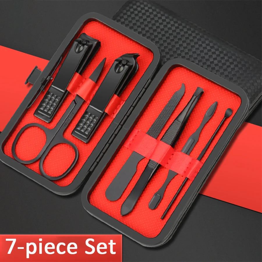 7/10/12/18/20/24PCS Set Professional Manicure Set Kits Stainless Steel Fingernail Toenail Clippers Set with Leather Portable Beauty Fashion