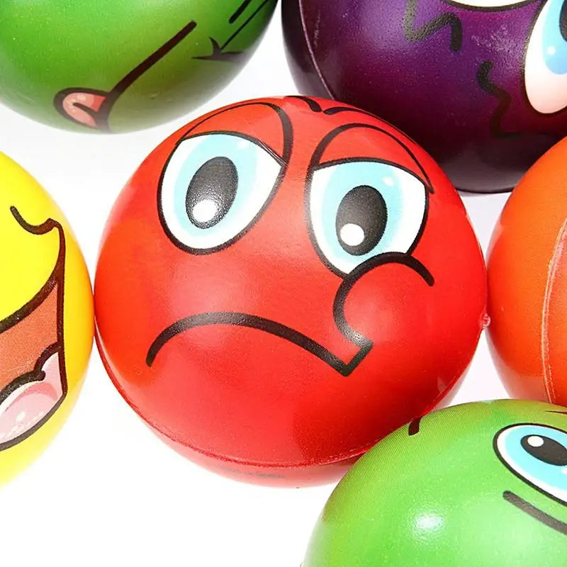 12Pcs Stress Relief Expression Soft Balls Toy Fun Sponge Stress Ball Squeeze Smiley Face Grimace PU Foam For Sports Toy Ball Beauty World Shop