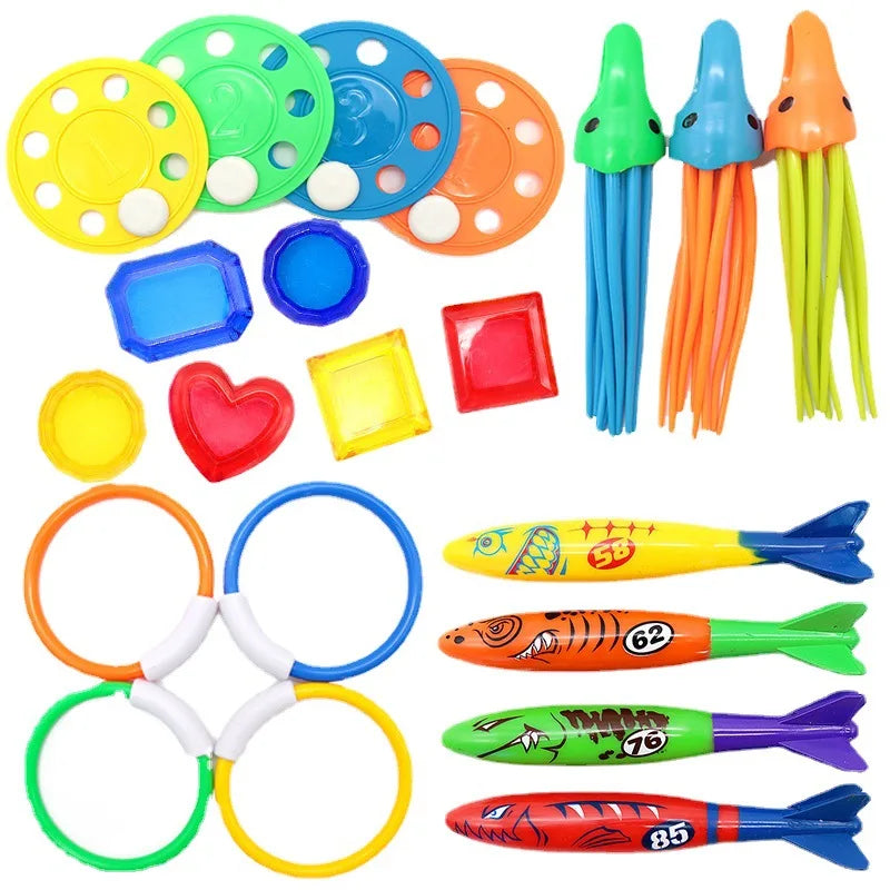 Summer Swimming Diving Toys Set Pool Swim Ring Water Sports Play Game Diving Stick Underwater Accessories Grabbing Toys for Kid Beauty World Shop