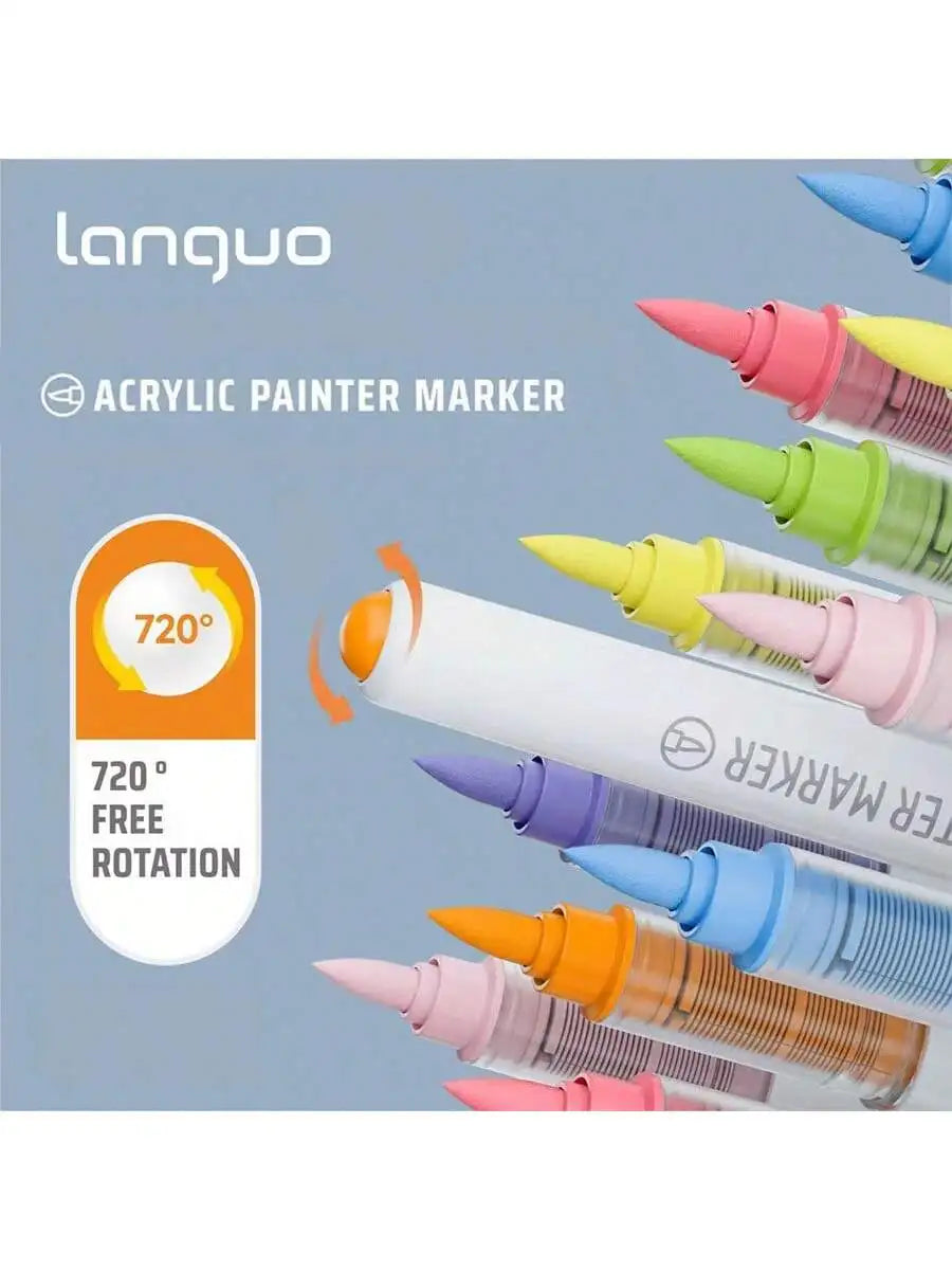 Languo 9pcs/box Soft Brush Acrylic Marker Pen Set，DIY Hand Drawn,Paint Art Markers pens,Student Graffiti Acrylic Paint Pens,M720 Beauty World Shop