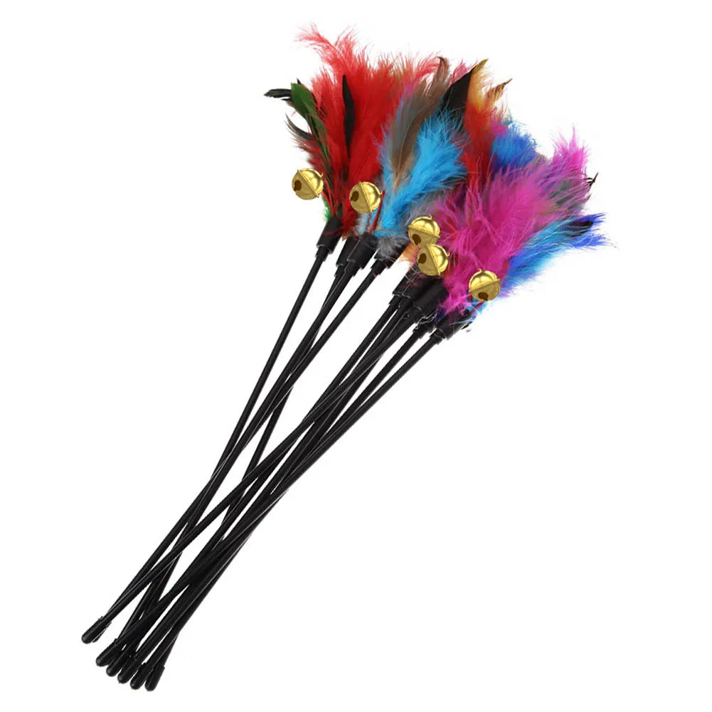 5pcs/set Cat Interactive Wand Colorful Feather Chicken Feather Cat Stick Bell Portable Creative Fashion Novelty Pet Cat Supplies Beauty World Shop