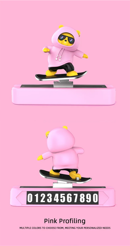 New Dashboard Car Decorations Skateboard Bear Magnetic Parking Number Plate Creative Car Cartoon Interior Interior Accessories Beauty World Shop