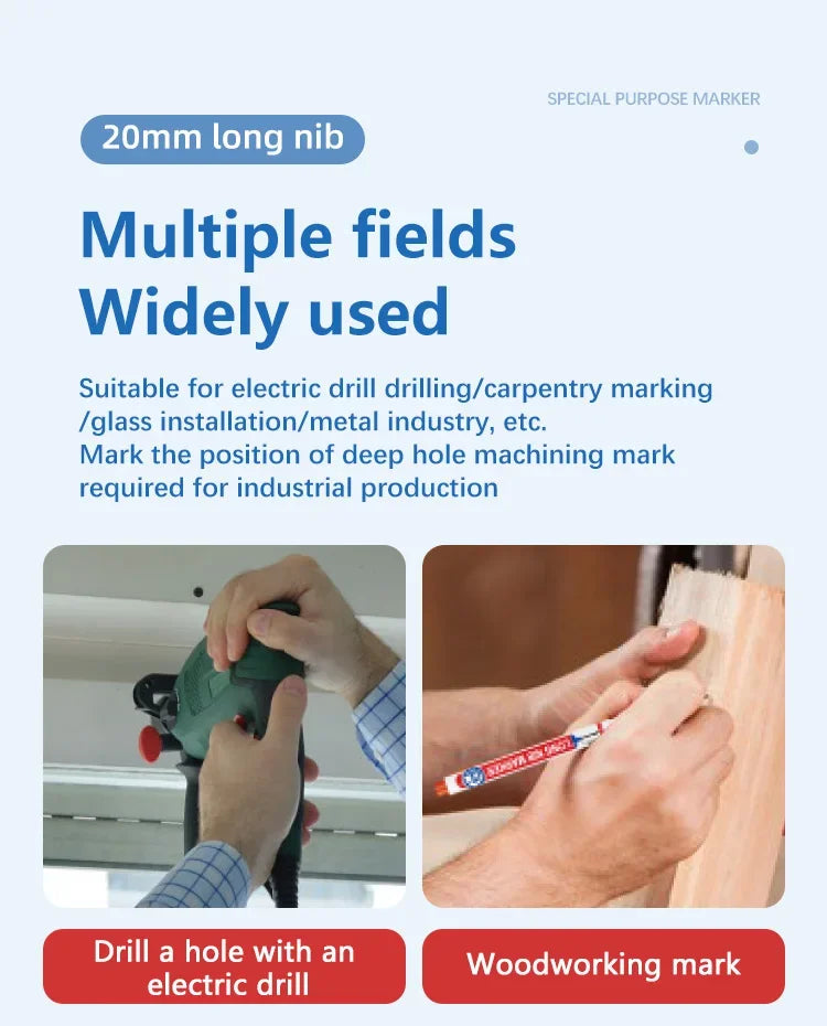 4Pcs/Set 20mm Deep Hole Long Nib Head Markers For Metal Perforating Pen Waterproof Bathroom Woodworking Decoration Multi-Purpose Beauty World Shop