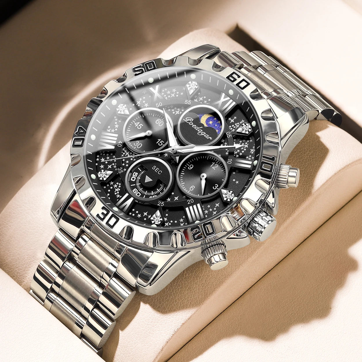 POEDAGAR Luxury Man Watch Waterproof Luminous Stainless Steel Quartz Men's Wristwatch Chronograph Military Watches For Men Reloj Beauty World Shop