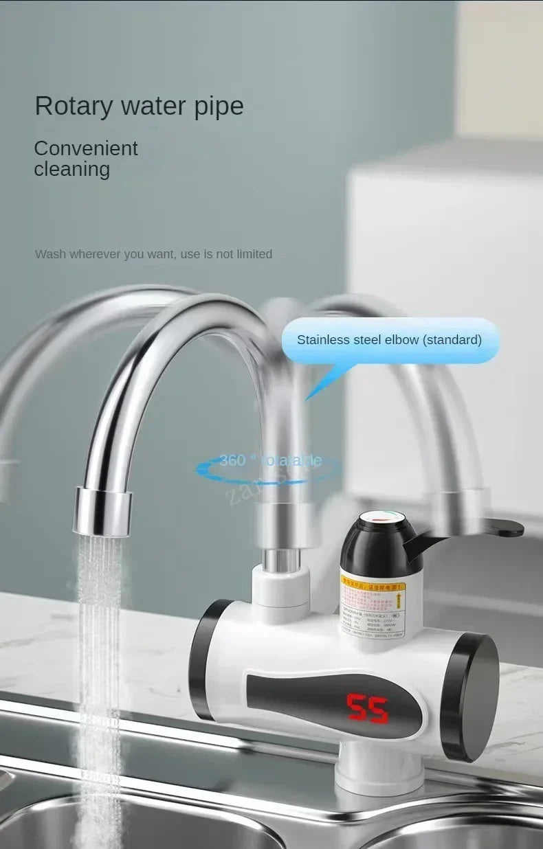 3000W Electric Kitchen Water Heater Tap Instant Hot Water Faucet Heater Cold Heating Faucet Tankless Instantaneous Water Heater Beauty World Shop